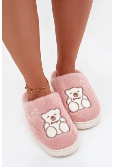 Dámské chlupaté papuče s medvídkem – růžové Noralie