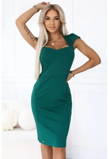 318-7 Elegancka sukienka MIDI z ładnym dekoltem - ZIELONA