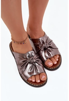 Dámské pantofle na nízkém podpatku – grafitové Nelvira