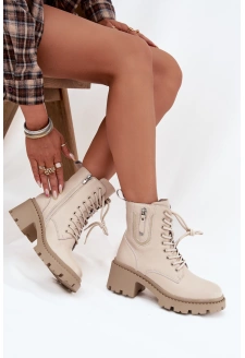 Dámské kotníkové boty Vinceza na kocích s ocieplením – béžové