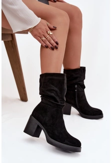 Dámské kotníkové boty s řasením na podpatku Amoria – černé