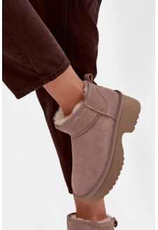 Dámské sněhule Milora z přírodního semiše s kožešinou – khaki