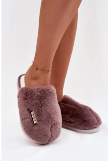 Dámské huňaté pantofle – tmavě fialové Belinna