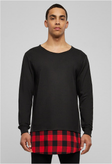 Dlouhý Flanell Spodní otevřený okraj Crewneck blk/blk/red