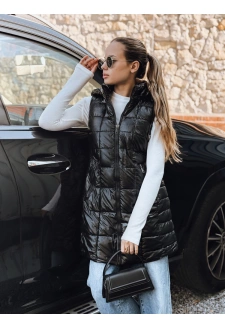Kamizelka damska pikowana z kapturem czarna Dstreet TY5257