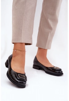 Dámské kožené baleríny s ozdobou D&A – černé