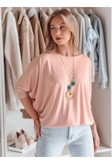 Bluzka damska masełko oversize z wisiorkiem LUZVIA pudrowy róż Dstreet RY2774