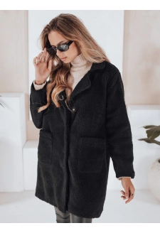 Płaszcz damski teddy futrzany czarny Dstreet NY0756