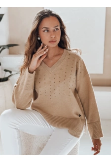 amski sweter z dekoltem V VERALIA kamelowy Dstreet MY2518