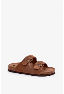 Dámské semišové pantofle s přezkami Big Star – hnědé