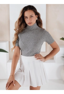 Damski sweter prążkowany z krótkim rękawem GIRLGLORY szary Dstreet MY2551