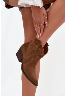 Dámské kozačky – kovbojky z přírodní velurové kůže Beretta – camel