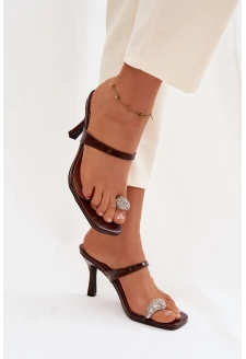 Dámské pantofle na jehlovém podpatku s ozdobným detailem Lorissa – čokoládové