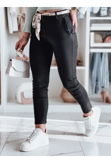 Spodnie damskie materiałowe chinosy z paskiem ROSSALI czarne Dstreet UY2295