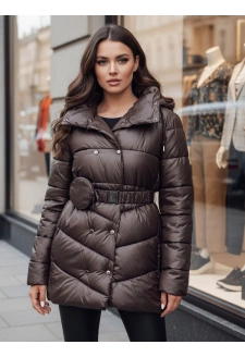 Płaszcz zimowy damski pikowany z kapturem BLOOM mokka Dstreet TY4517z