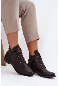 Dámské nízké zateplené kotníkové botky na zip s ozdobou – hnědé Nevalia