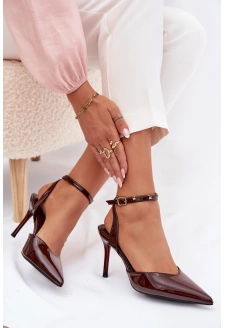 Dámské lakované lodičky s otevřenou patou - čokoláda Laretta