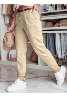 Spodnie damskie chinosy z paskiem RELCIX ciemnobeżowe Dstreet UY2580