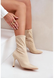 Materiálové Kotníkové Boty Na Jehlovém Podpatku Světle Béžové Amune