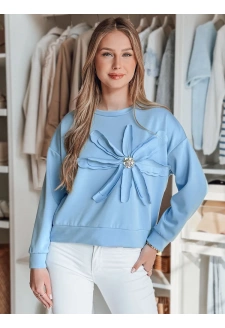 Bluza damska oversize z kwiatem PETITKA niebieska Dstreet BY1385