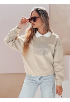 Bluza damska oversize z nadrukiem HAPIRES cappuccino Dstreet BY1483