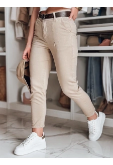 Spodnie damskie slim fit z paskiem TAIRONIK ciemnobeżowe Dstreet UY2545