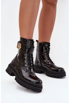 Lakované dámské workery Fiorena zateplené– černé