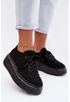 Dámské háčkované tenisky na platformě Evalora – černé