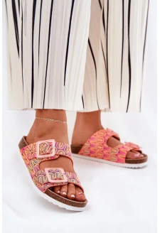 Dámské pantofle se sponami a brokatem S.Barski – oranžové