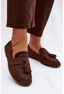 Dámské ploché mokasíny s třásněmi – čokoládové Marilisse