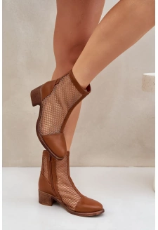 Dámské kotníkové boty Lithyia síťované na podpatku – hnědé