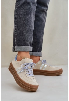 Dámské semišové sneakersy na platformě Zazoo – béžové