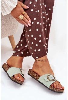 Dámské pantofle s přezkou na korkové platformě – mentolové Zavira