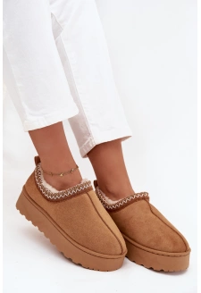Dámské nízké sněhule Taliah na platformě s vyšíváním – camel