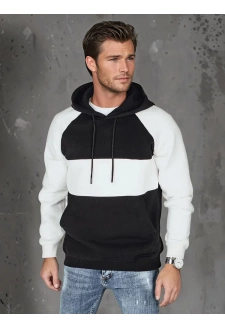 Bluza męska basic z kapturem w biało-czarne paski Dstreet BX5901