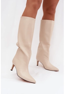 Dámské nazouvací kozačky na jehlovém podpatku Olivienne – světle béžové