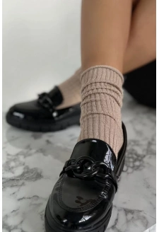 Dámské ponožky bez tlakového lemu v proužku s lurexem – béžové