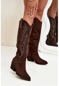 Dámské kovbojky na podpatku Jovina – čokoládové