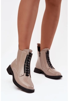 Lakované dámské botky D&A – béžové