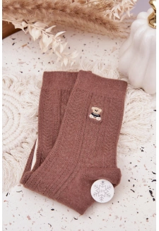 Teplé dámské ponožky s medvídkem a vlnou – hnědé