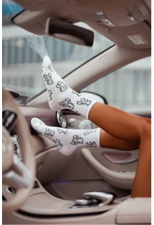 Dámské ponožky s obrysem medvídka – bílé