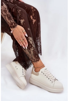 Dámské kožené sneakersy na platformě GOE – béžové