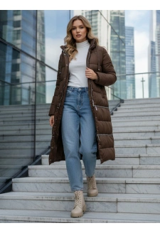 Kurtka damska zimowa długa brązowa Dstreet TY5475