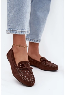 Dámské zdobené mokasíny z eko semiše Prissine – hnědé