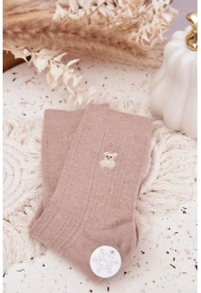 Teplé dámské ponožky s medvídkem a vlnou – béžové