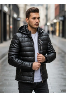 Kurtka skórzana męska zimowa pikowana czarna Dstreet TX5116