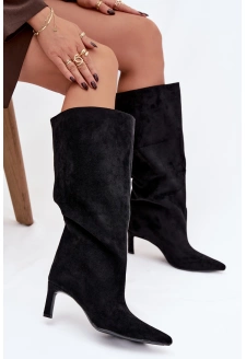 Dámské kozačky z eko semiše na jehlovém podpatku Phelin – černé