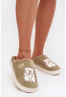 Dámské chlupaté papuče s medvídkem – zelené Noralie