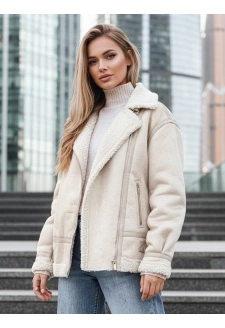 Kurtka ramoneska damska z kożuchem beżowa Dstreet TY5245z