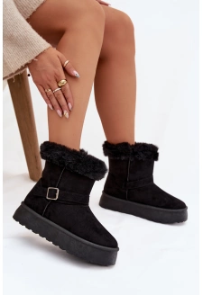 Dámské sněhule na platformě s přezkou a kožíškem Jesella – černé